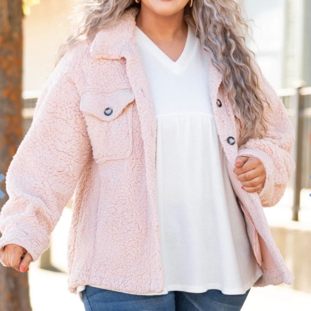 CHIC SOUL - Blush Pink Teddy Jacket - Size 1X